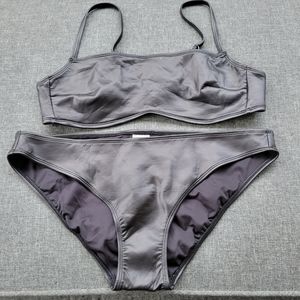 NWOT Black Faux Leather High Leg Bikini Set Size: XL